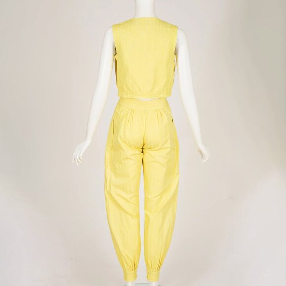 1970s 1980s Vintage Yellow Cotton Vest & Harem Pant Set Sz XS - Picture 4 of 7